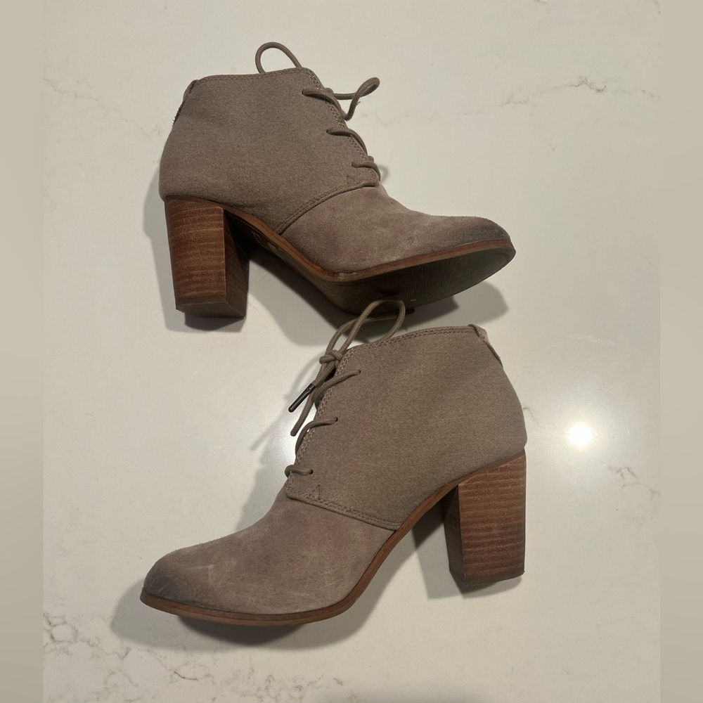 Toms Taupe Heeled Ankle Boots